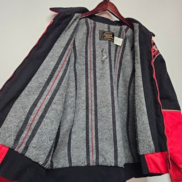 Vintage DAVIS JAMES Red and Black Lined Jacket with Patterned Accents Size Large - Picture 2 of 4